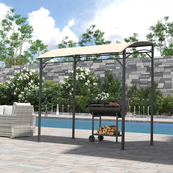 Pavillon barbecue 215x150x220 cm beige polyester et acier anti-UV avec crochets pour jardin - Image 2