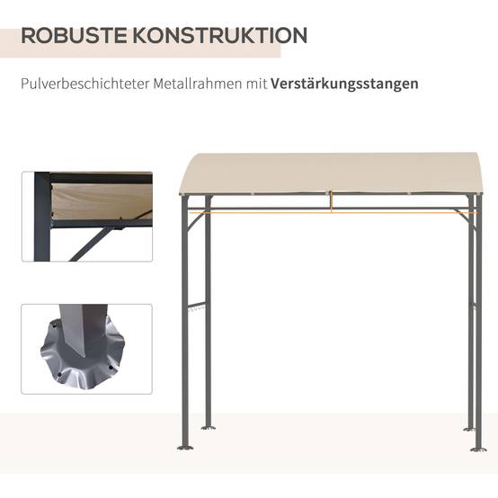 Pavillon barbecue 215x150x220 cm beige polyester et acier anti-UV avec crochets pour jardin - Image 6