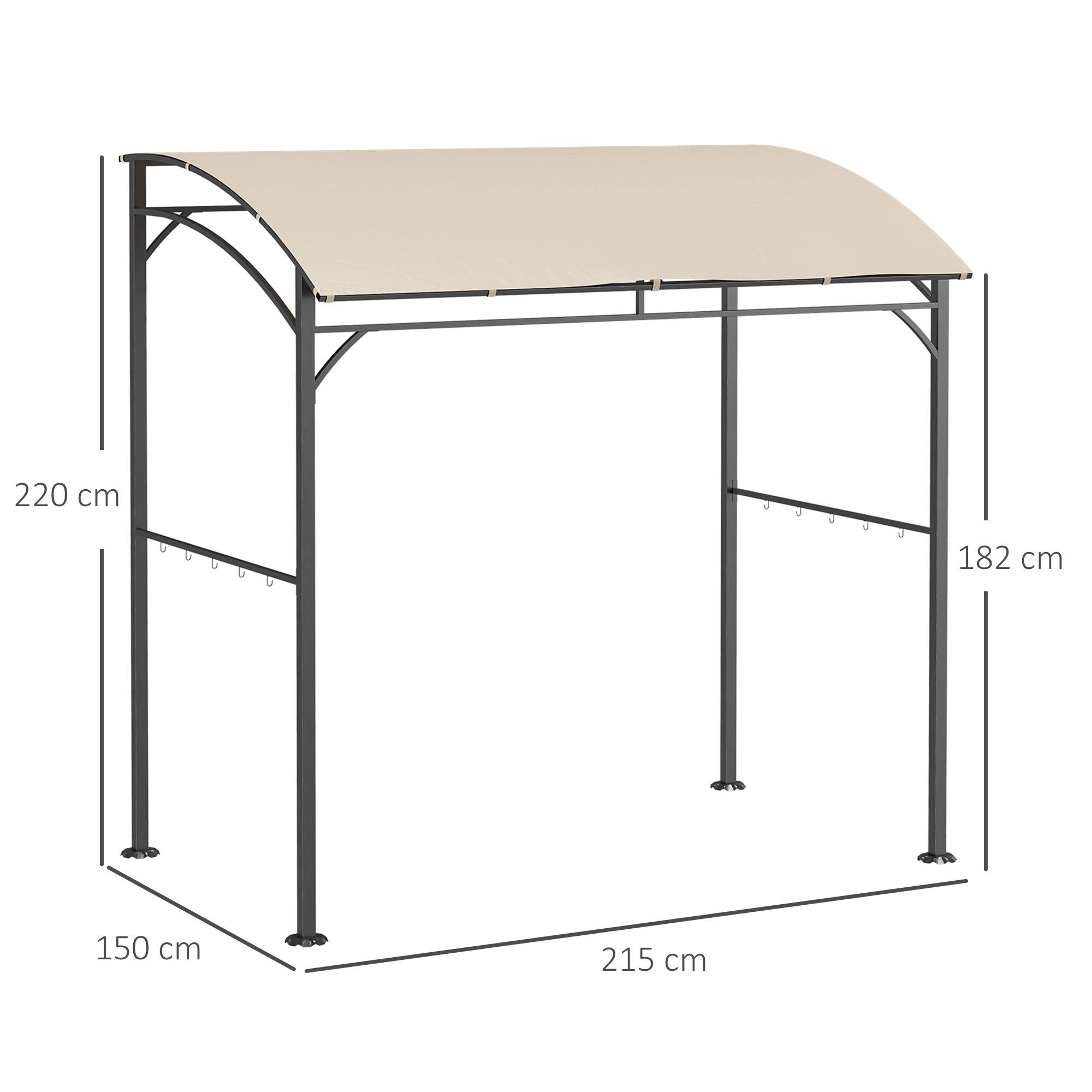 Pavillon barbecue 215x150x220 cm beige polyester et acier anti-UV avec crochets pour jardin - Image 3