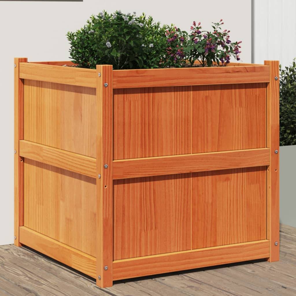 Jardinière | Pot de fleurs | Cache-pot | Bac à fleurs cire marron 70x70x70 cm bois de pin massif - Image 2
