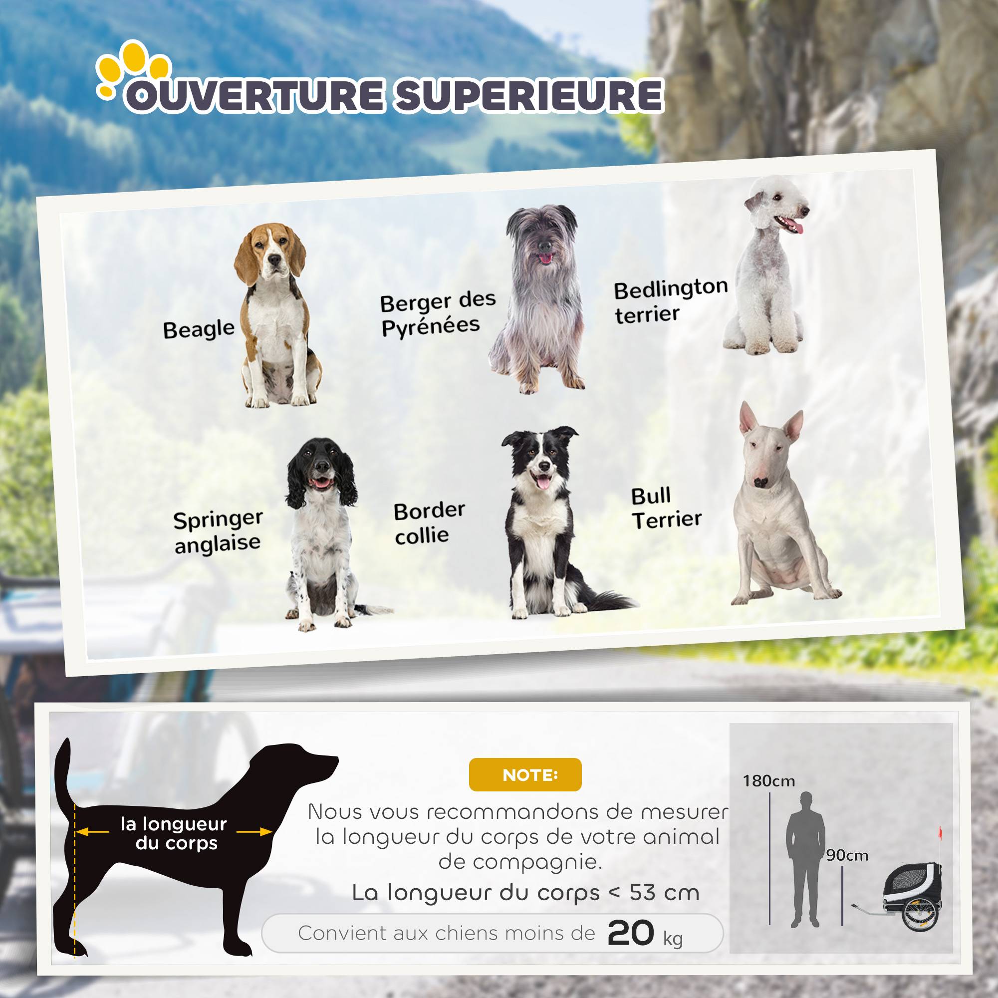 Remorque velo pour chien animaux avec drapeau et 8 reflecteurs blanc et noir - Image 6