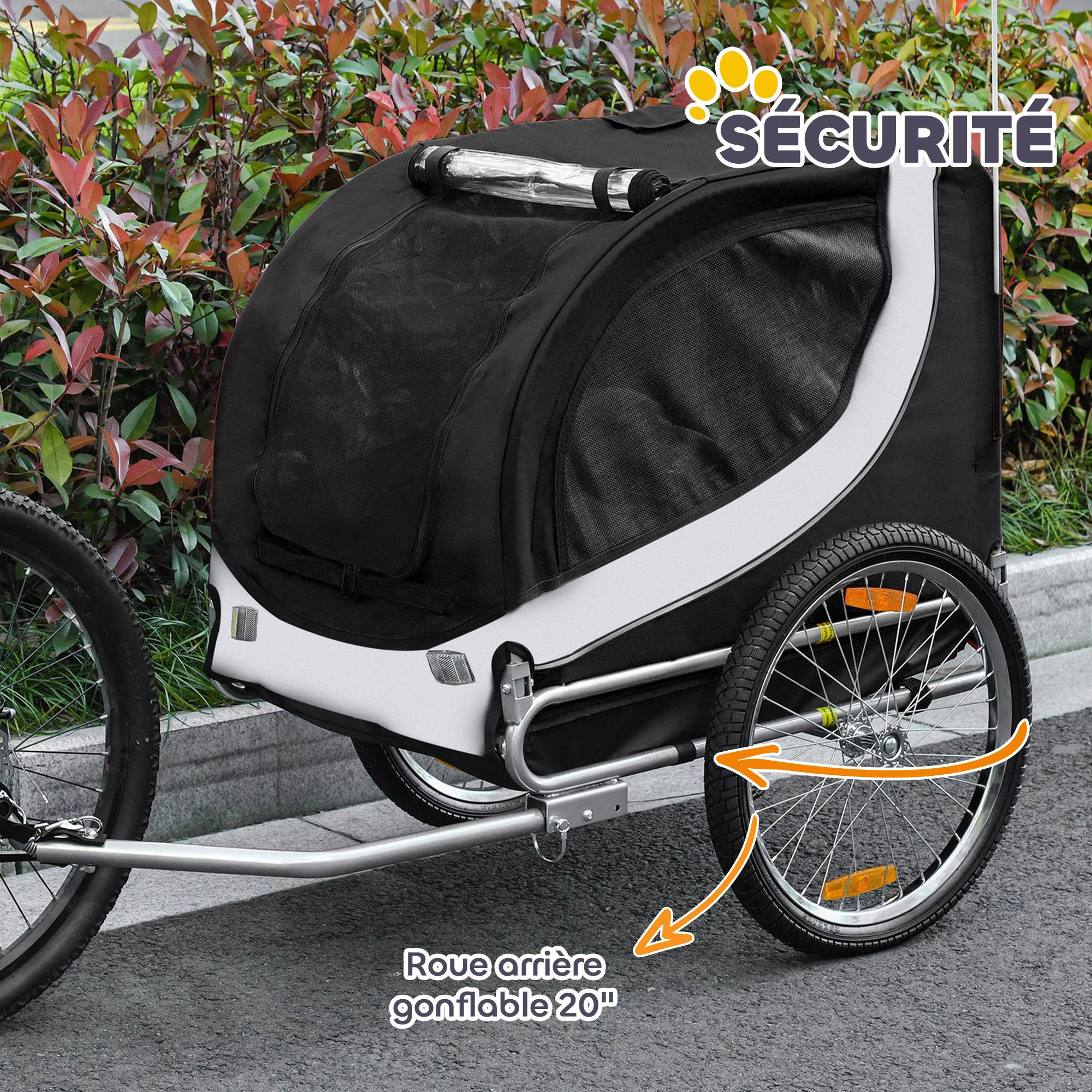 Remorque velo pour chien animaux avec drapeau et 8 reflecteurs blanc et noir - Image 9