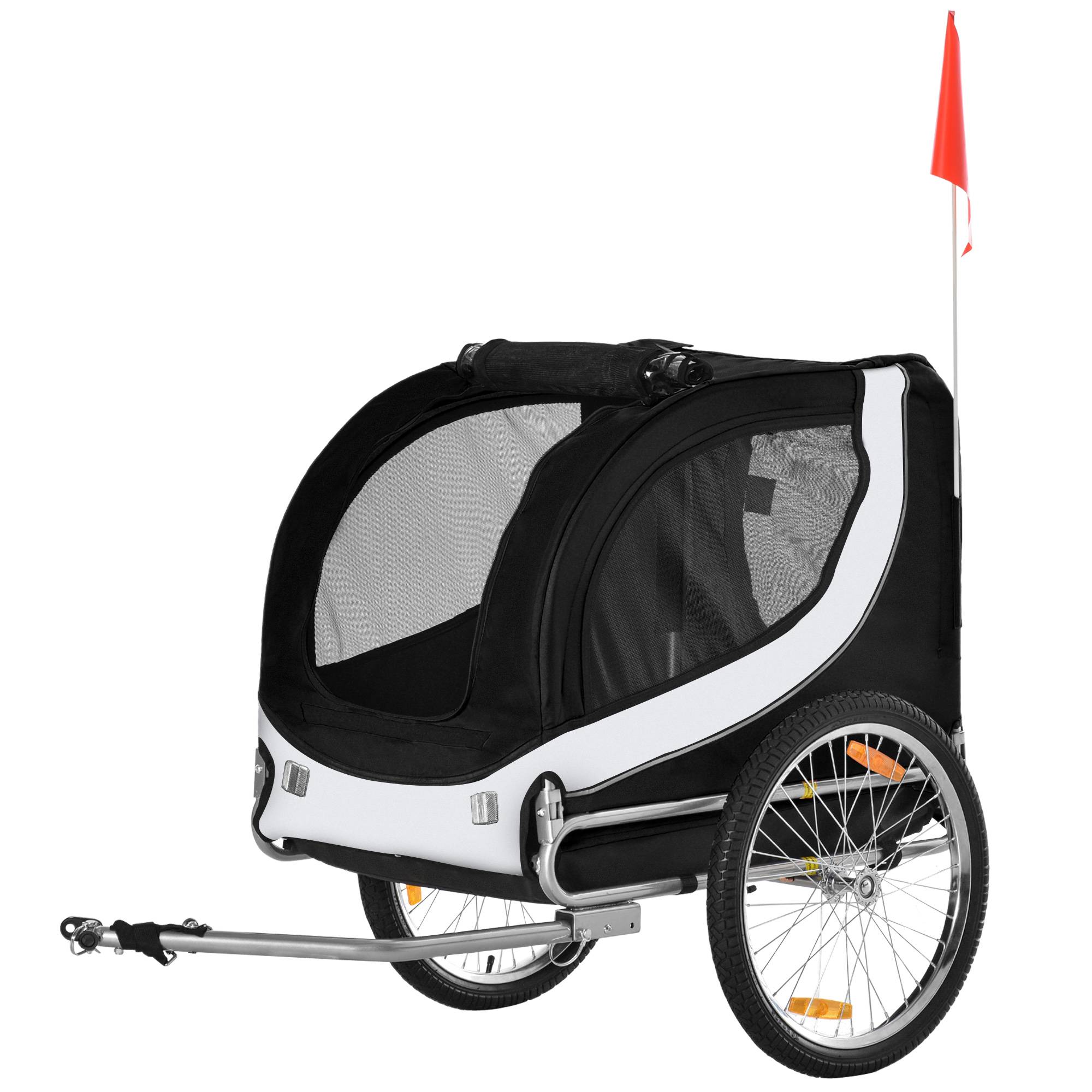 Remorque velo pour chien animaux avec drapeau et 8 reflecteurs blanc et noir - Image 2