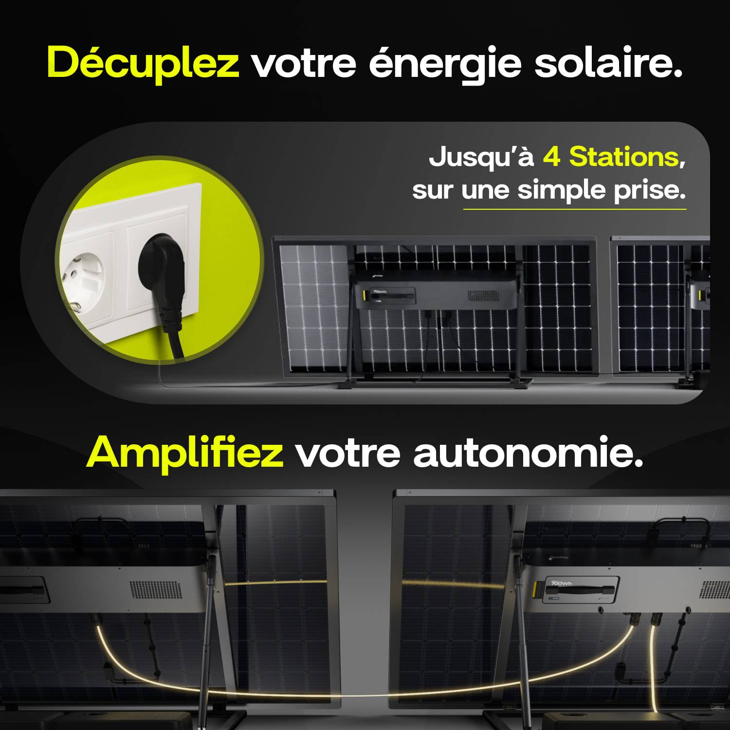 Sunology PLAY Max - Panneau solaire avec batterie (en option) 450W bifacial – Station solaire livrée assemblée – Installation au sol ou au mur - Image 6