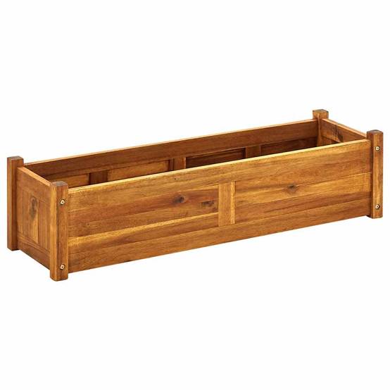 Jardinière en bois d'acacia 100cm bac à fleurs pour terrasse et balcon Brun – ComfortXL Outdoor Living - Image 2