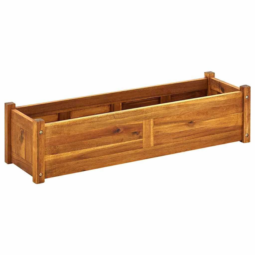 Jardinière en bois d'acacia 100cm bac à fleurs pour terrasse et balcon Brun – ComfortXL Outdoor Living - Image 2