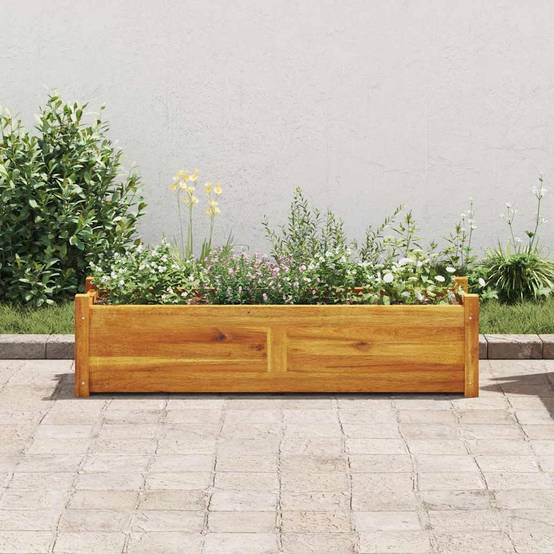Jardinière en bois d'acacia 100cm bac à fleurs pour terrasse et balcon Brun – ComfortXL Outdoor Living - Image 3