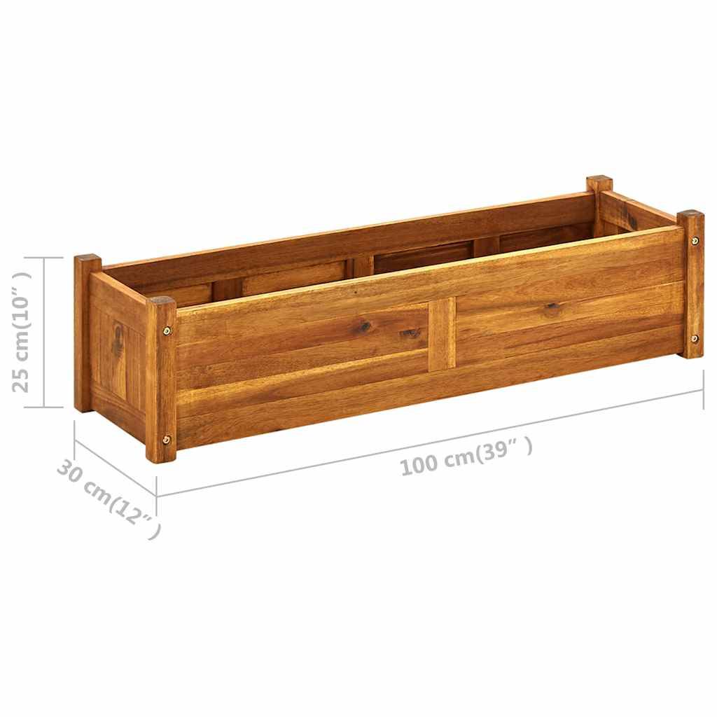 Jardinière en bois d'acacia 100cm bac à fleurs pour terrasse et balcon Brun – ComfortXL Outdoor Living - Image 8
