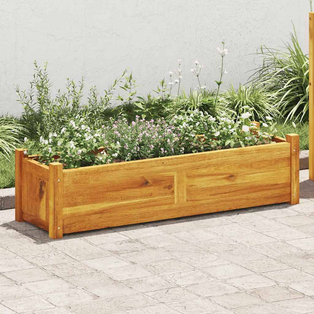 Jardinière en bois d'acacia 100cm bac à fleurs pour terrasse et balcon Brun – ComfortXL Outdoor Living - Image 1