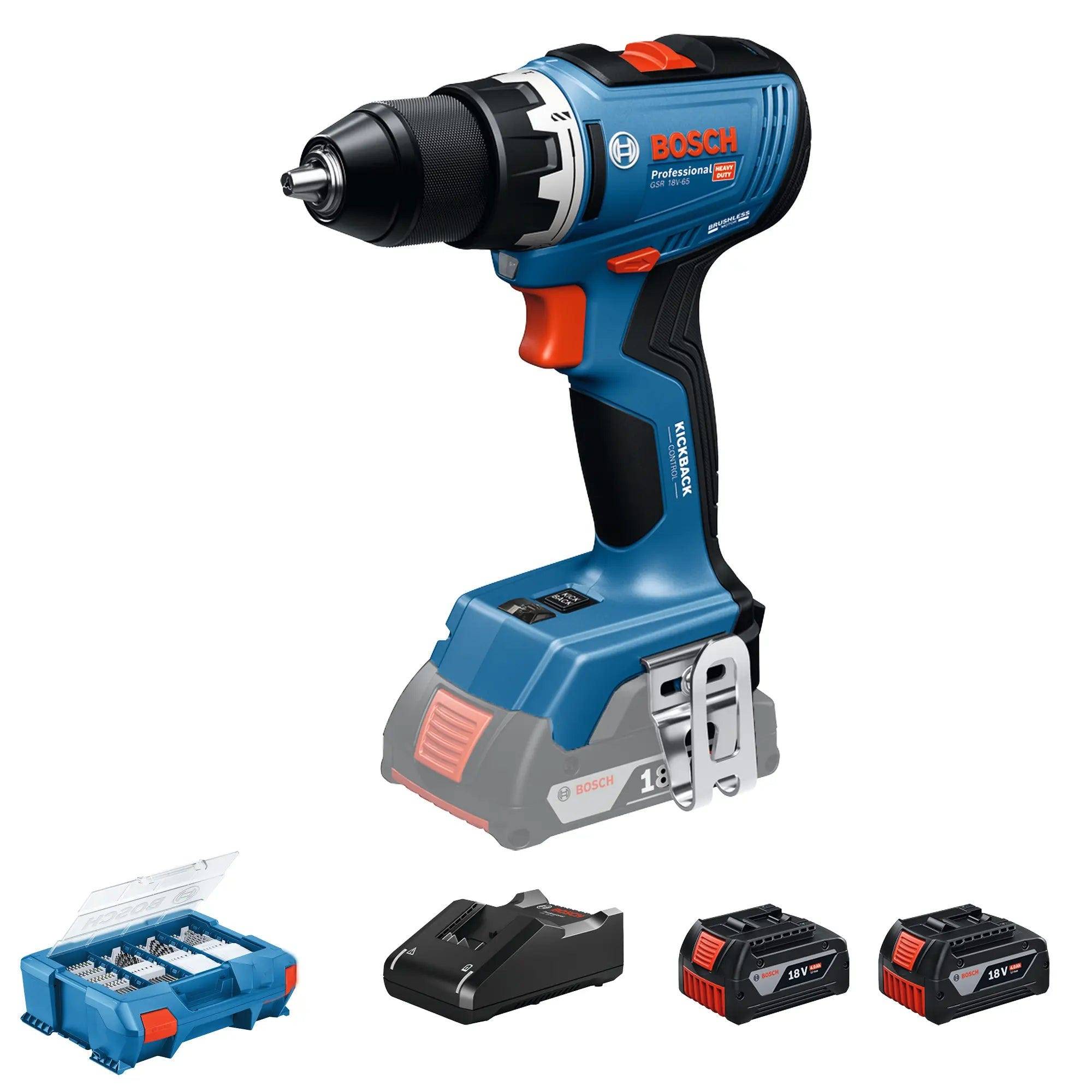 Perceuse-visseuse sans fil GSR 18V-65 - BOSCH - avec 2 batteries 4,0Ah - chargeur - L-BOXX - 06019N3207 - Image 1