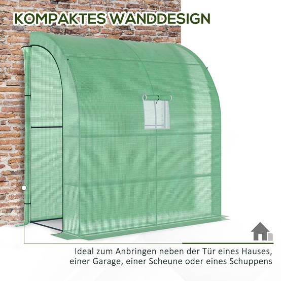 Serre adossée acier PE pour plantes et tomates protection météo 200x100x215cm vert - ComfortXL Outdoor Living - Image 7