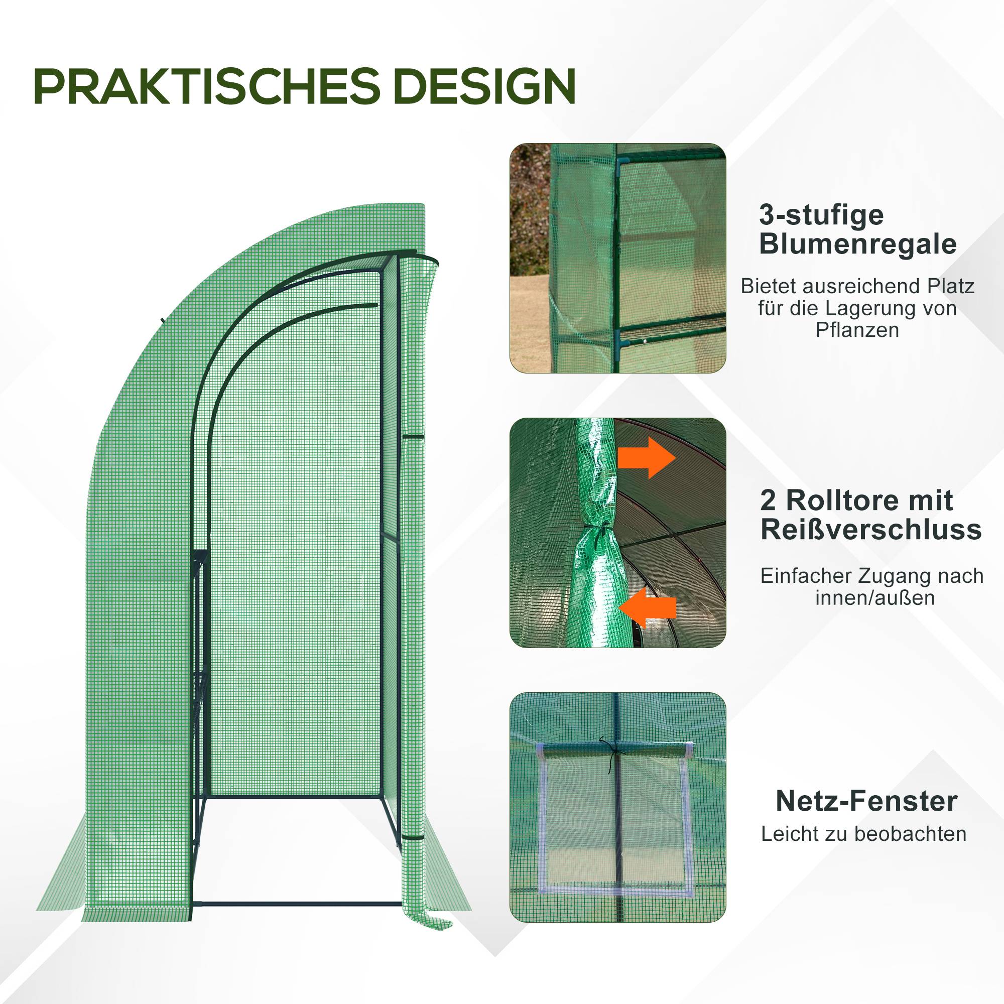 Serre adossée acier PE pour plantes et tomates protection météo 200x100x215cm vert - ComfortXL Outdoor Living - Image 8
