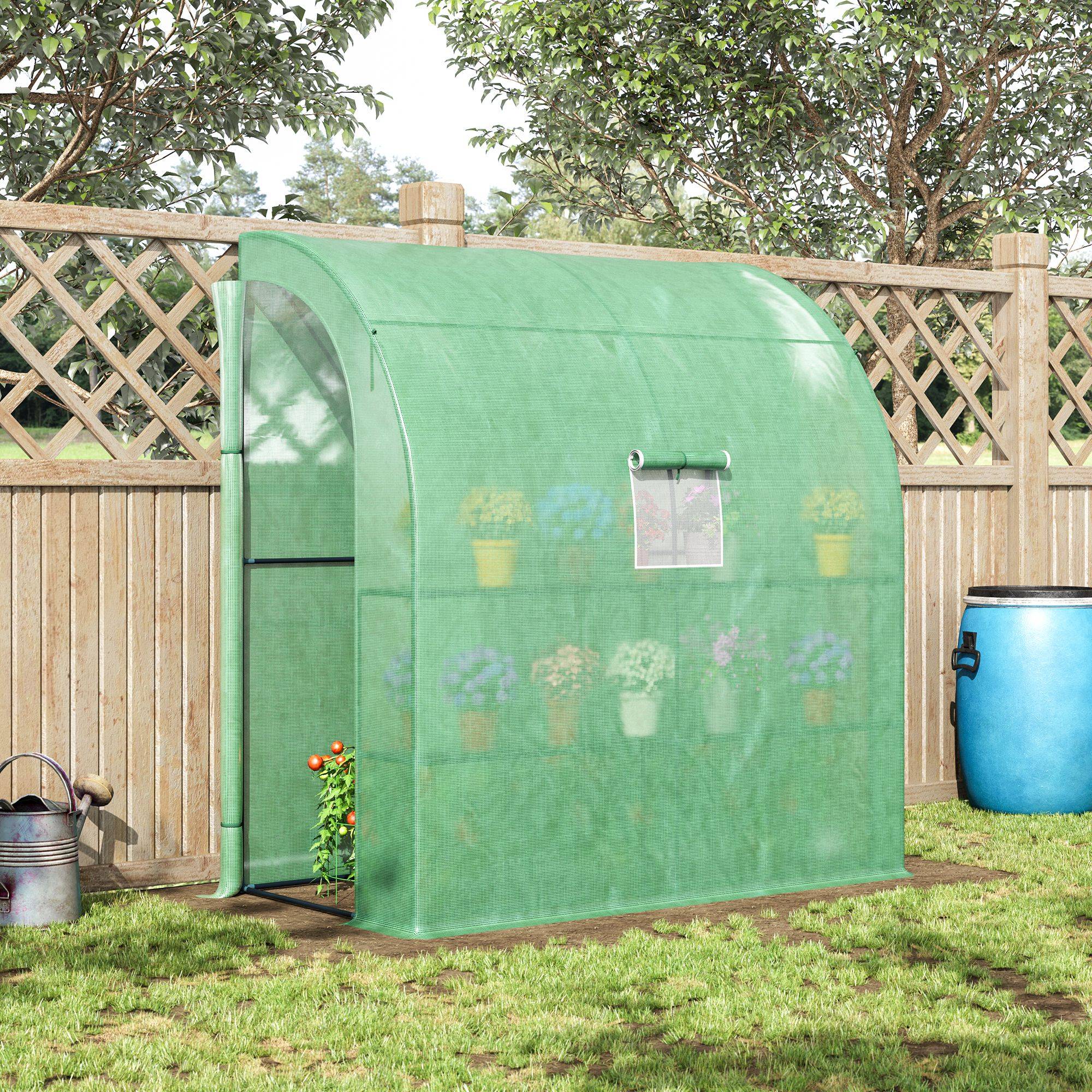 Serre adossée acier PE pour plantes et tomates protection météo 200x100x215cm vert - ComfortXL Outdoor Living - Image 4
