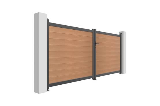 Casanoov Portail bois composite battant 3,5m ATHOS H.160cm teck avec cadre aluminium + motorisation BUNKER B500 - Image 6
