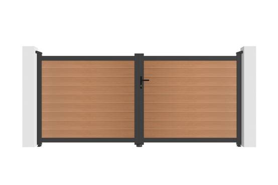 Casanoov Portail bois composite battant 3,5m ATHOS H.160cm teck avec cadre aluminium + motorisation BUNKER B500 - Image 5