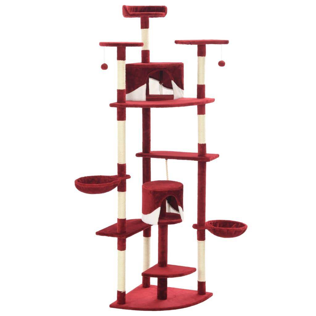 Helloshop26 - Arbre à chat griffoir grattoir niche jouet animaux peluché en sisal 203 cm rouge et blanc - Image 3