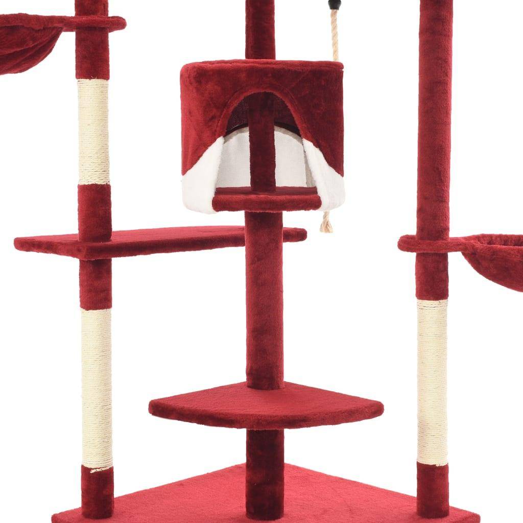 Helloshop26 - Arbre à chat griffoir grattoir niche jouet animaux peluché en sisal 203 cm rouge et blanc - Image 5