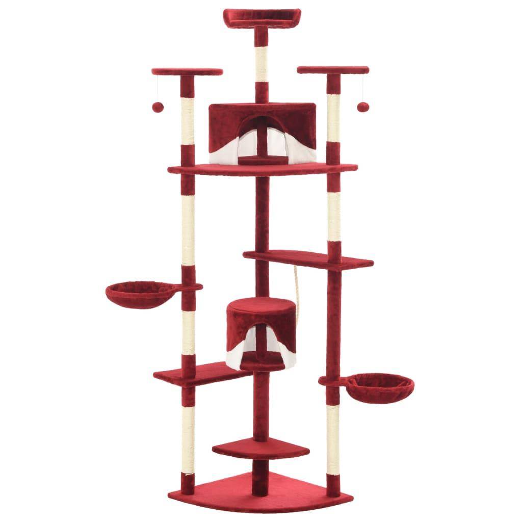 Helloshop26 - Arbre à chat griffoir grattoir niche jouet animaux peluché en sisal 203 cm rouge et blanc - Image 2