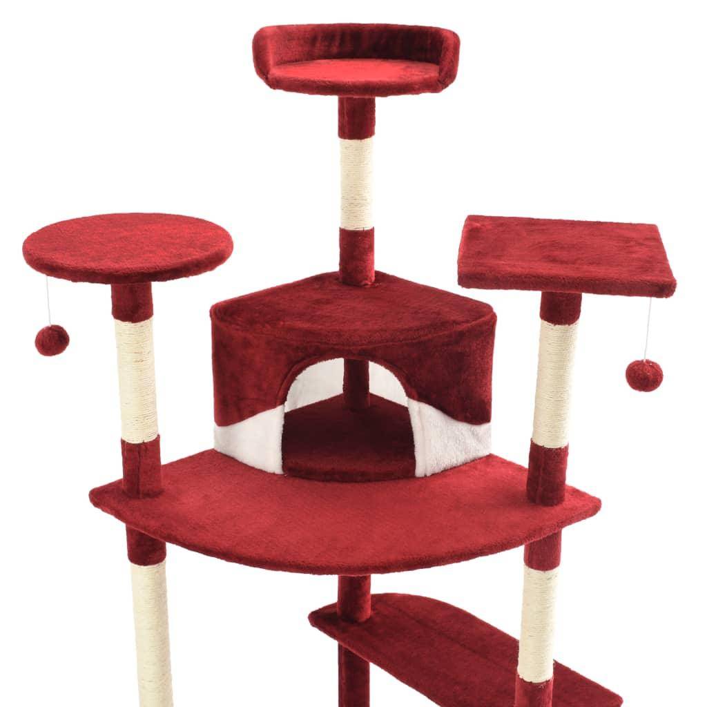 Helloshop26 - Arbre à chat griffoir grattoir niche jouet animaux peluché en sisal 203 cm rouge et blanc - Image 4