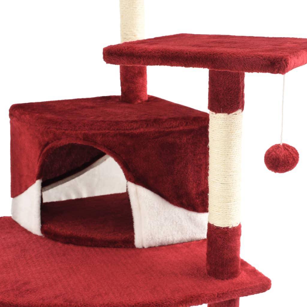 Helloshop26 - Arbre à chat griffoir grattoir niche jouet animaux peluché en sisal 203 cm rouge et blanc - Image 6
