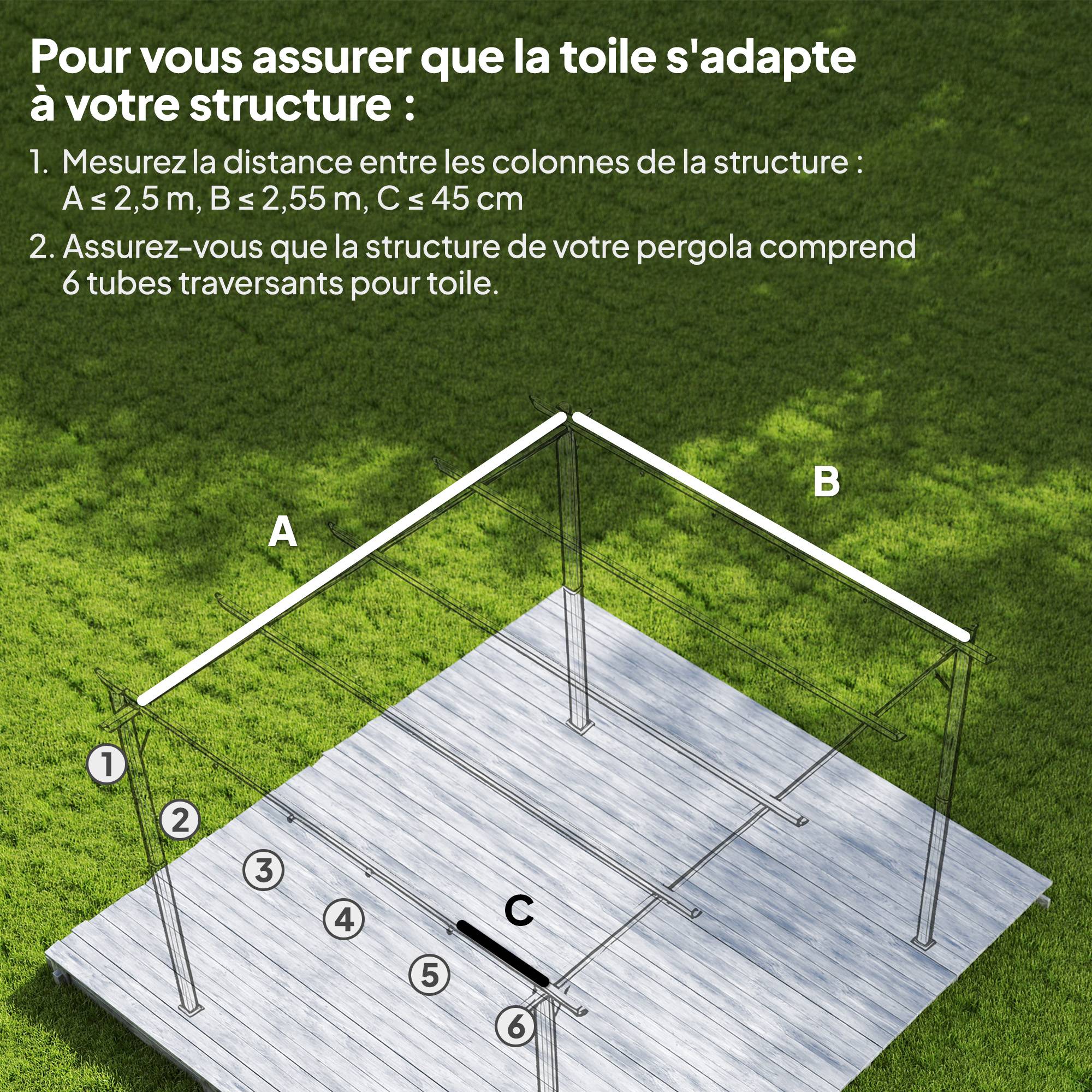 Toile de toit pour pergola tonnelle rétractable de 3 x 3 m - toile uniquement 250 x 255 cm crème - Image 6