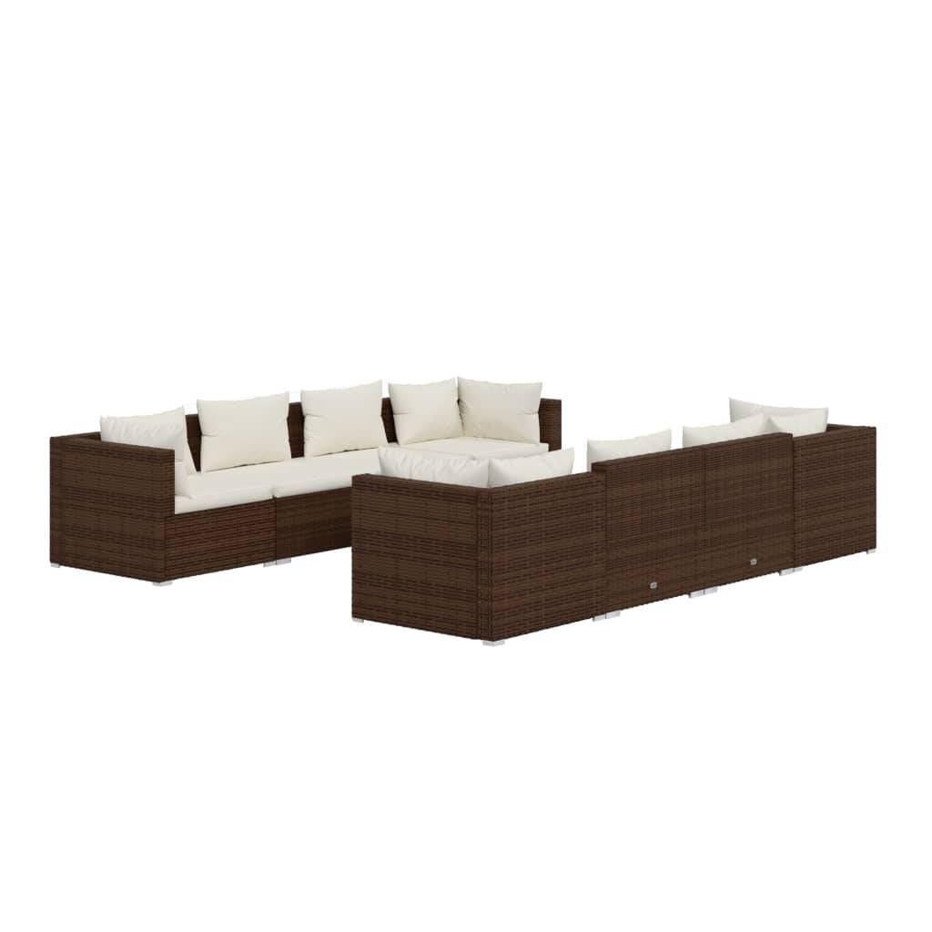 Helloshop26 - Salon de jardin meuble d'extérieur ensemble de mobilier 9 pièces avec coussins résine tressée marron - Image 1