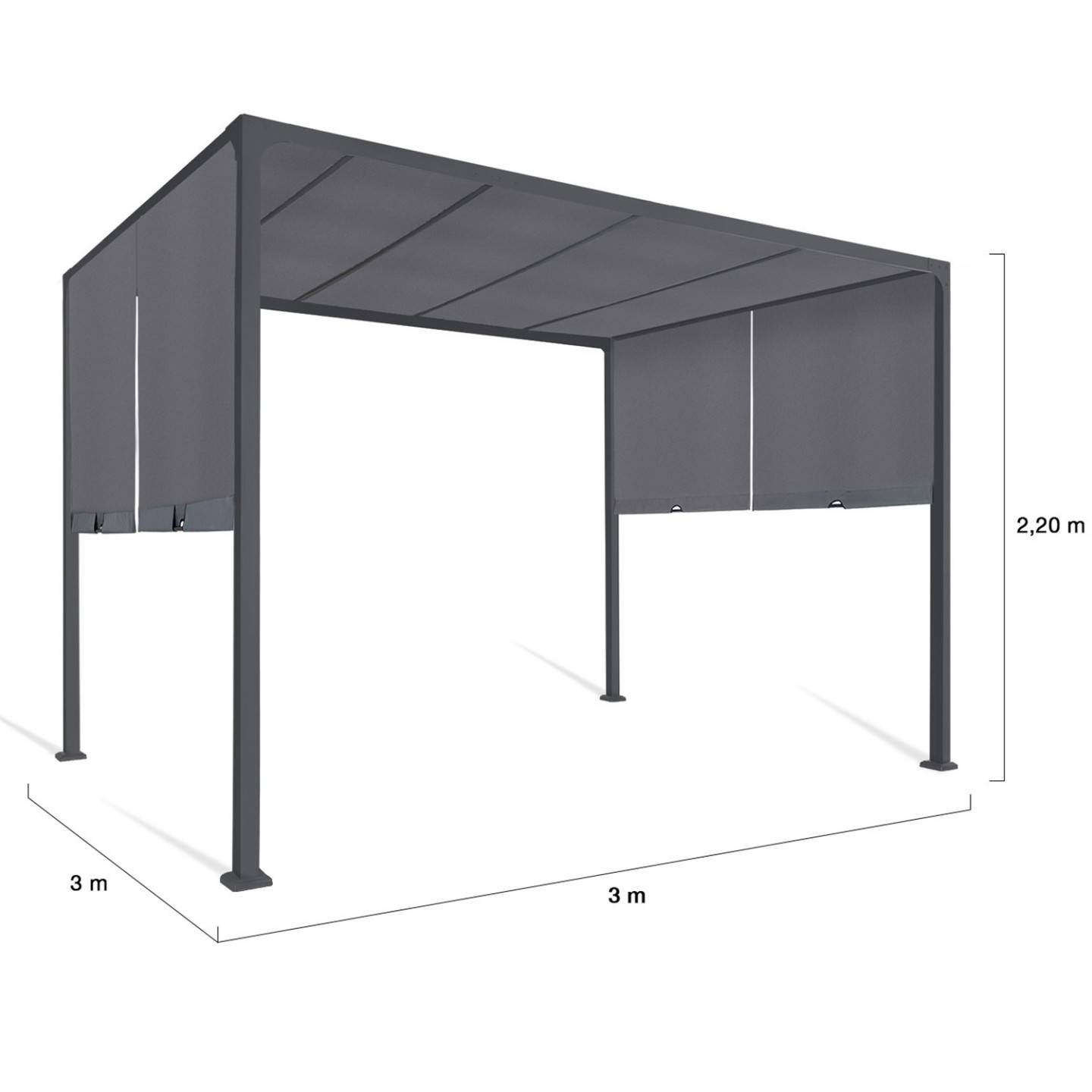 Pergola coulissante 2 pans 3x3 M belvédère de jardin toile gris anthracite - Image 6