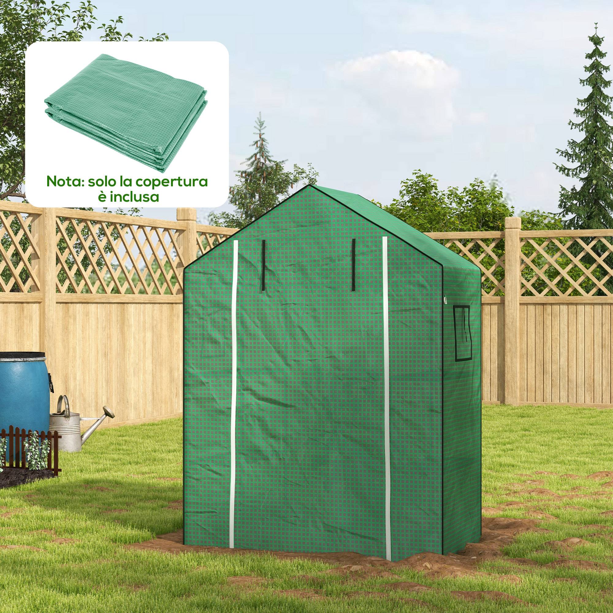 Sans Marque - Bâche polyéthylène serre jardin porte fenêtres charnières 140x73x190 cm verte - Image 4