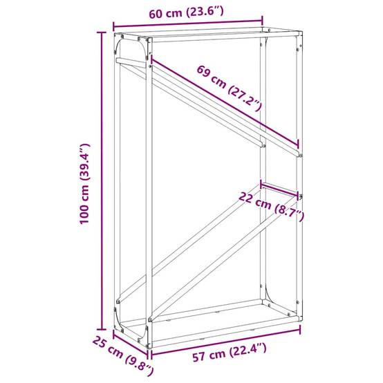 Porte-bûches vertical acier pour cheminée intérieur Noir 60x100 cm – ComfortXL Outdoor Living - Image 6