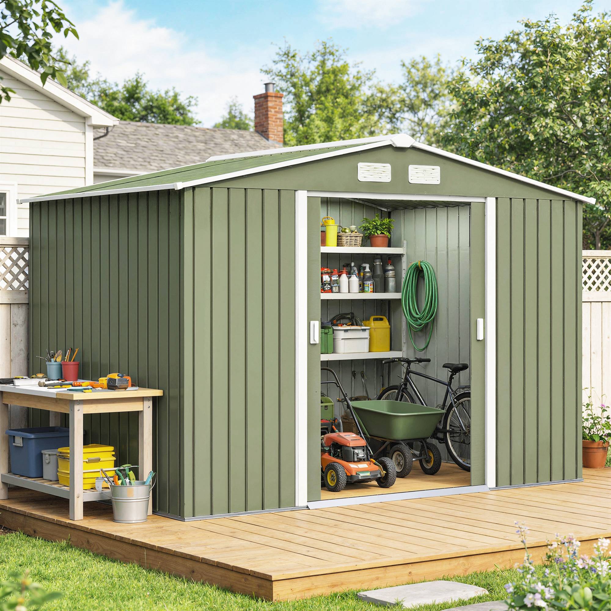 Abri de jardin 5,4 m² 2,77 x 1,95 x 1,92 m kit de fondation porte coulissante ventilations acier galvanisé - Image 4