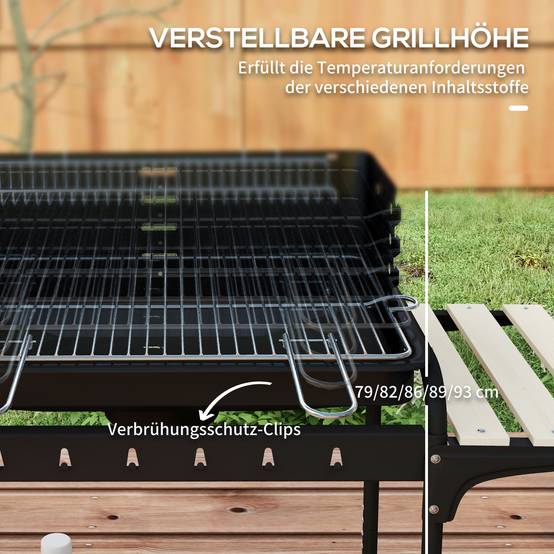 Barbecue charbon métal pour jardin et terrasse grille réglable noir 103x47x95cm - ComfortXL Outdoor Living - Image 5