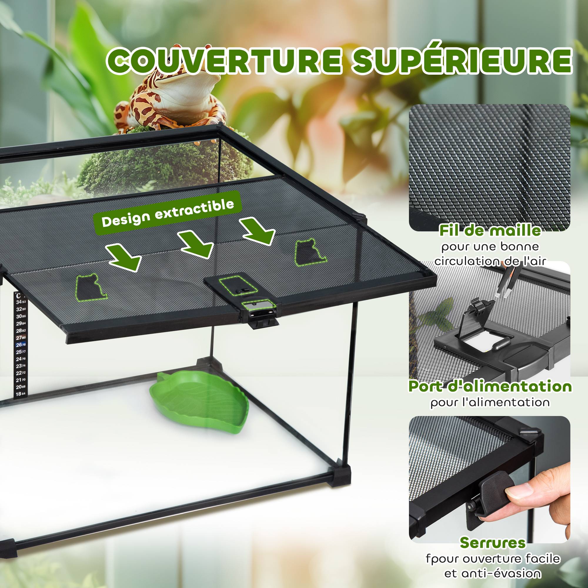 Sans Marque - Boîte à reptiles boîte d'élevage de reptiles habitat de terrarium couvercle coulissant treillis métallique thermomètre - Image 7