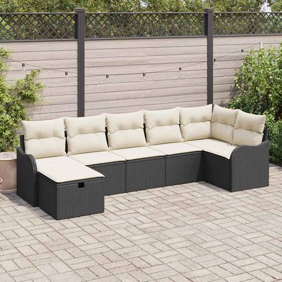 Ensemble Canapés Jardin 7 pcs Polyrotin Luxueux avec Fauteuils Larges et Rangement Grande Terrasse Noir – ComfortXL Outdoor Living - Image 1