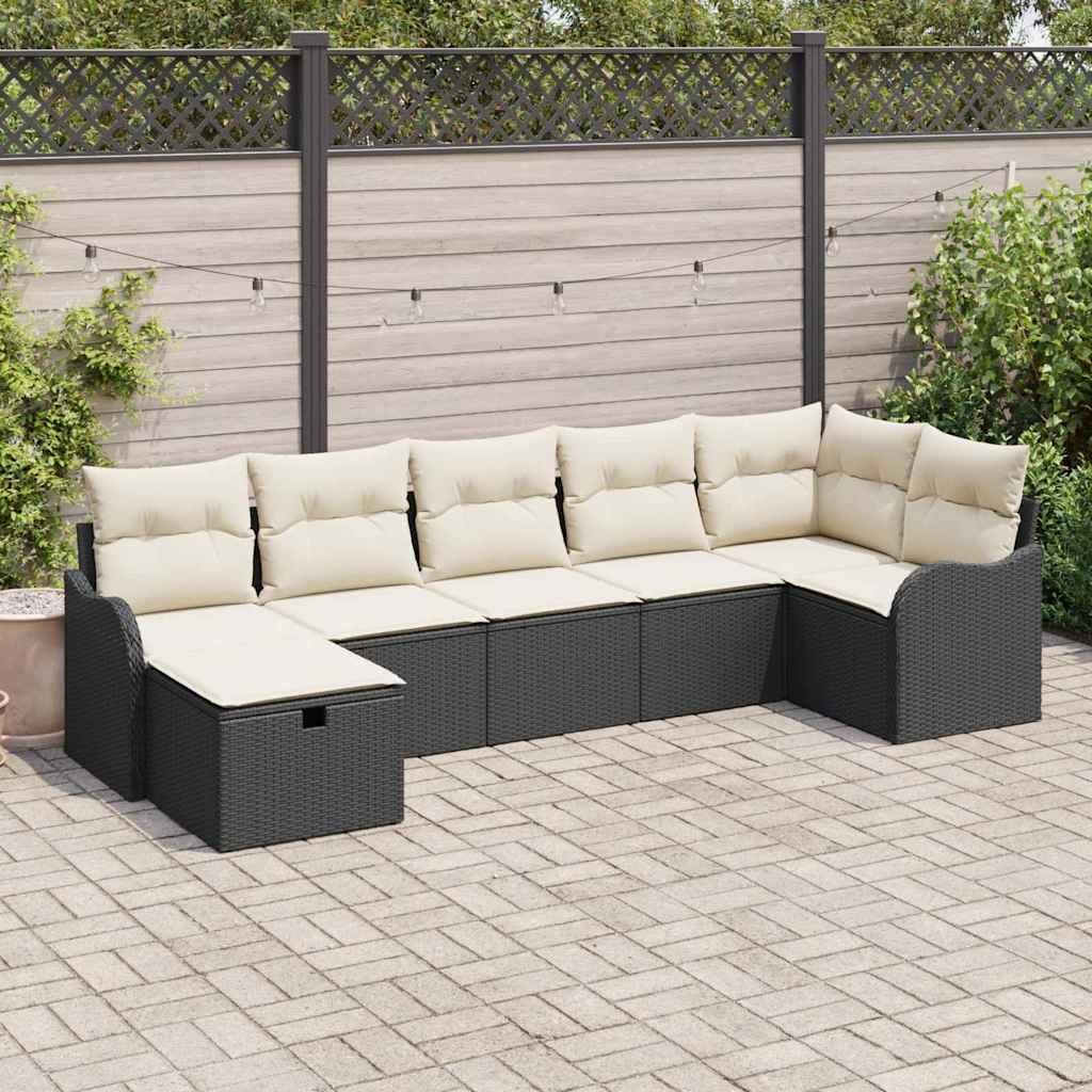 Ensemble Canapés Jardin 7 pcs Polyrotin Luxueux avec Fauteuils Larges et Rangement Grande Terrasse Noir – ComfortXL Outdoor Living - Image 1