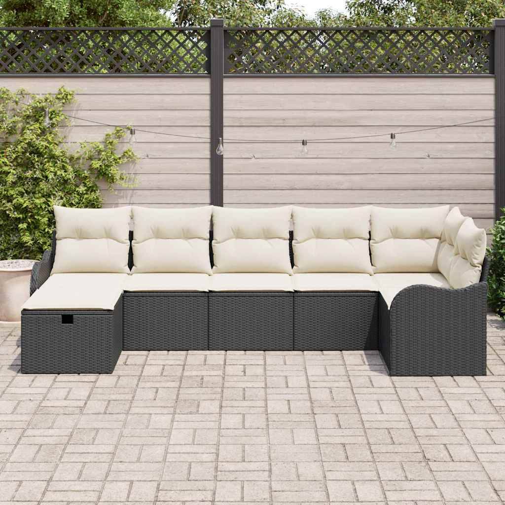 Ensemble Canapés Jardin 7 pcs Polyrotin Luxueux avec Fauteuils Larges et Rangement Grande Terrasse Noir – ComfortXL Outdoor Living - Image 3