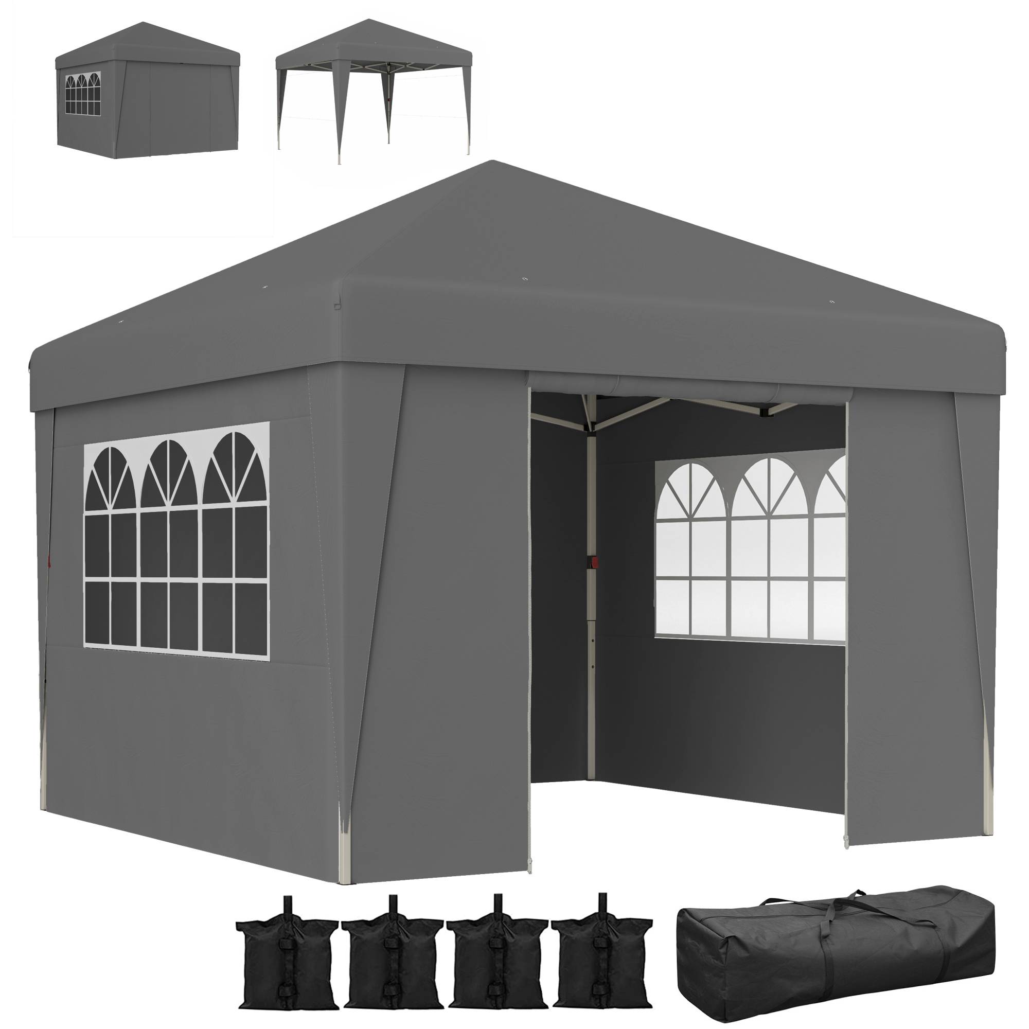 Tonnelle de jardin pliante Oxford pour camping fenêtres lumineuses 3x3m gris foncé - ComfortXL Outdoor Living - Image 1