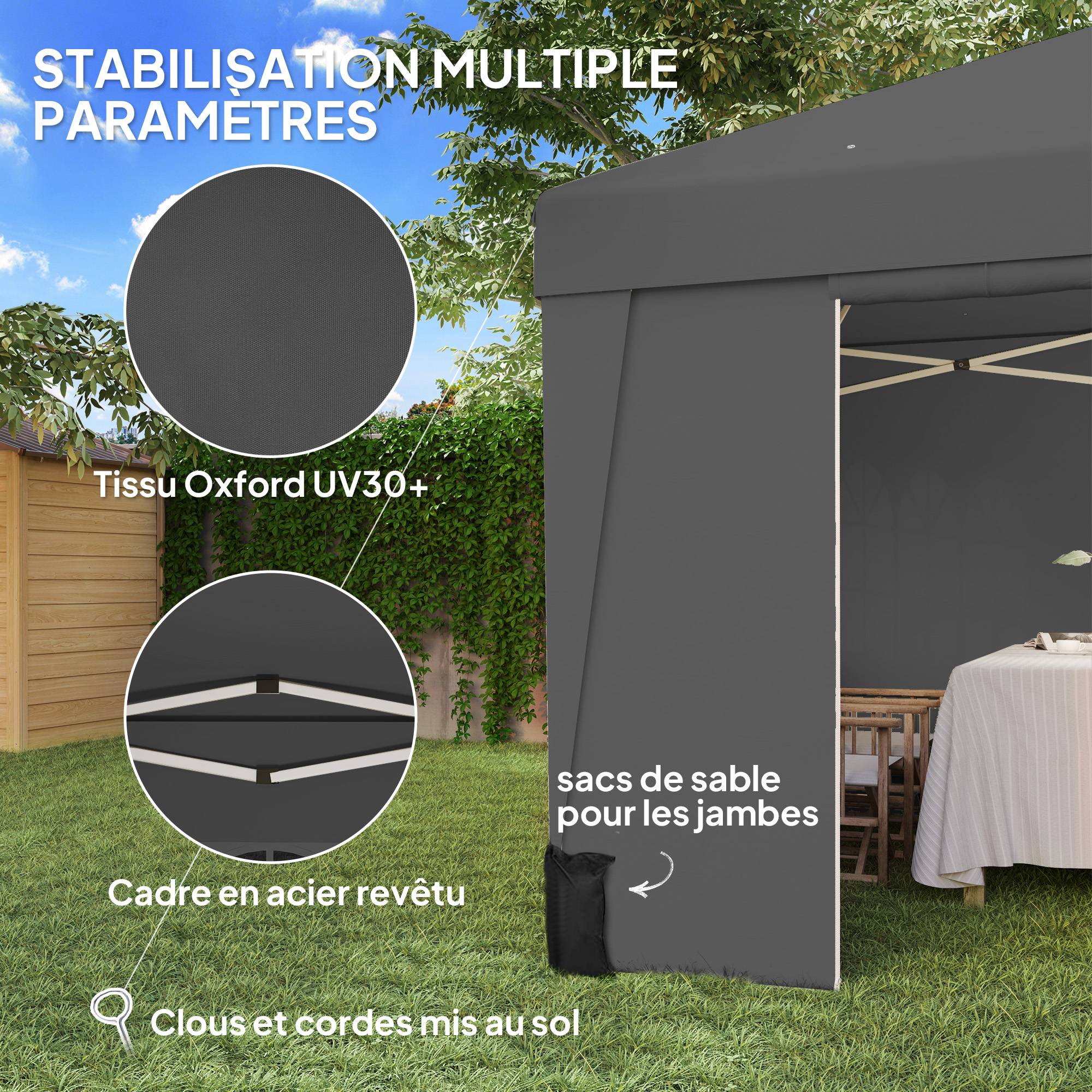 Tonnelle de jardin pliante Oxford pour camping fenêtres lumineuses 3x3m gris foncé - ComfortXL Outdoor Living - Image 10