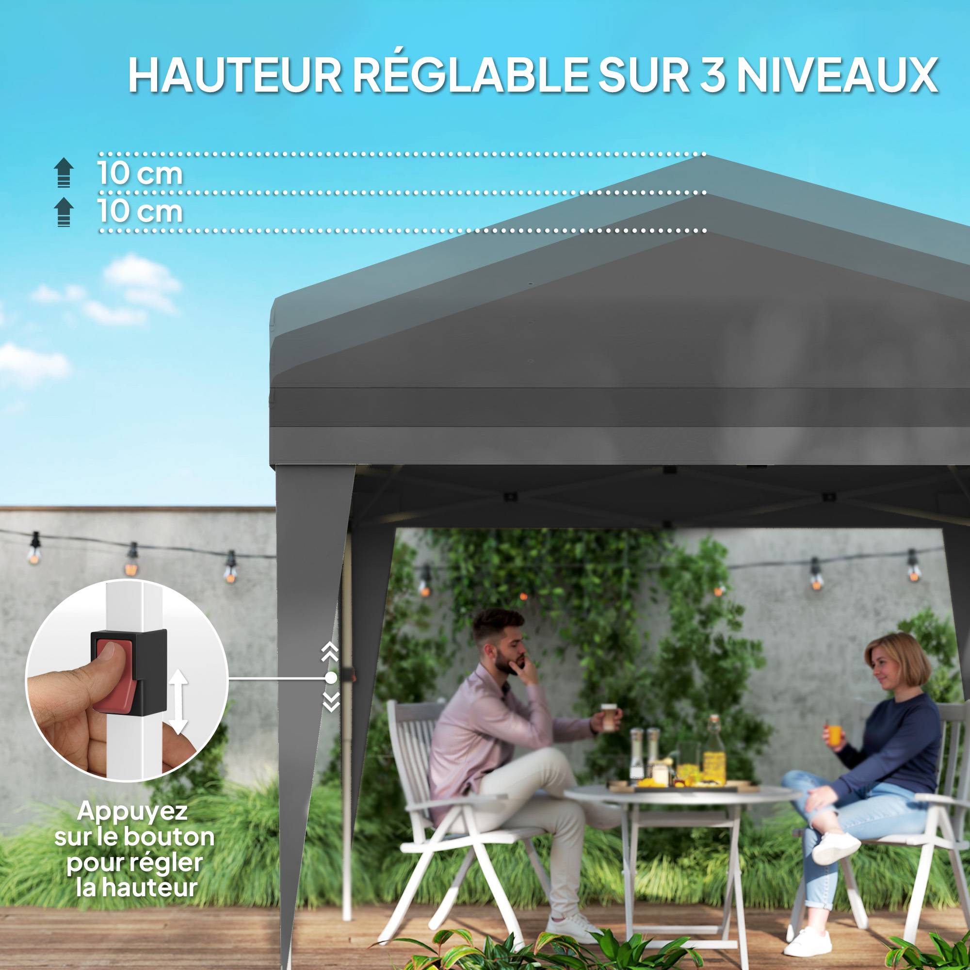 Tonnelle de jardin pliante Oxford pour camping fenêtres lumineuses 3x3m gris foncé - ComfortXL Outdoor Living - Image 9