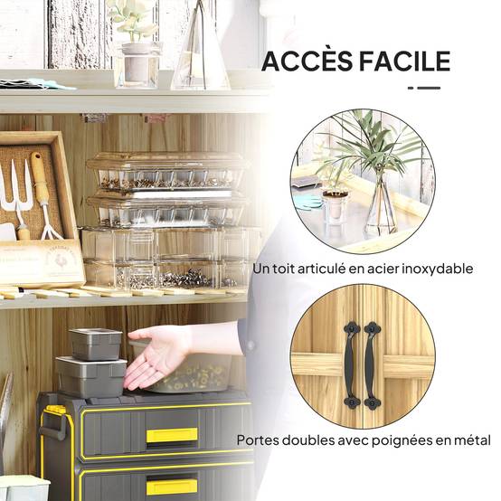Armoire abri de jardin sapin plateau inox toit charnières 74x43x88cm bois - ComfortXL Outdoor Living - Image 7