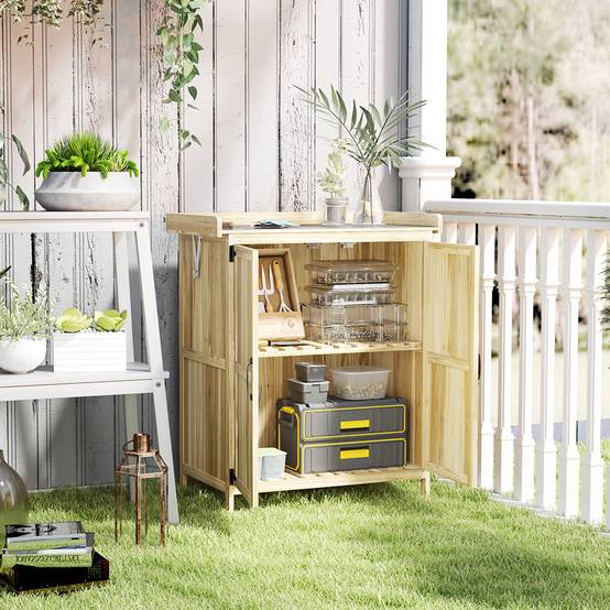 Armoire abri de jardin sapin plateau inox toit charnières 74x43x88cm bois - ComfortXL Outdoor Living - Image 3