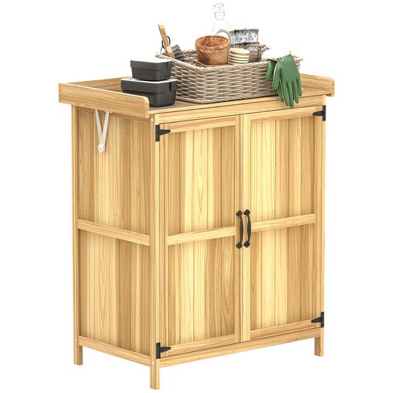 Armoire abri de jardin sapin plateau inox toit charnières 74x43x88cm bois - ComfortXL Outdoor Living - Image 1
