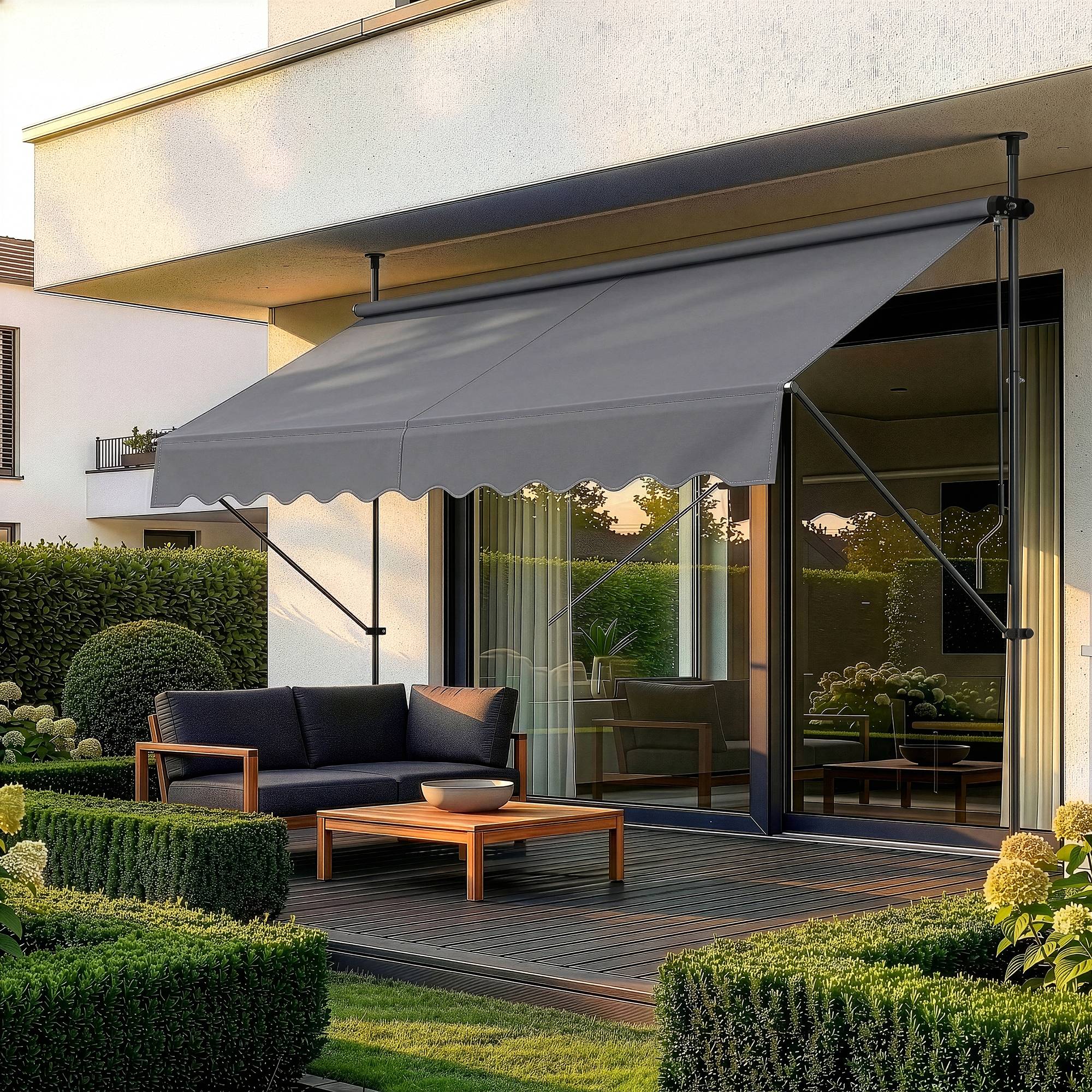 Pro.Tec - Store Banne Téléscopique Acier Polyester 300 x 120 x 220-309 cm Gris Ardoise [pro.tec] - Image 1