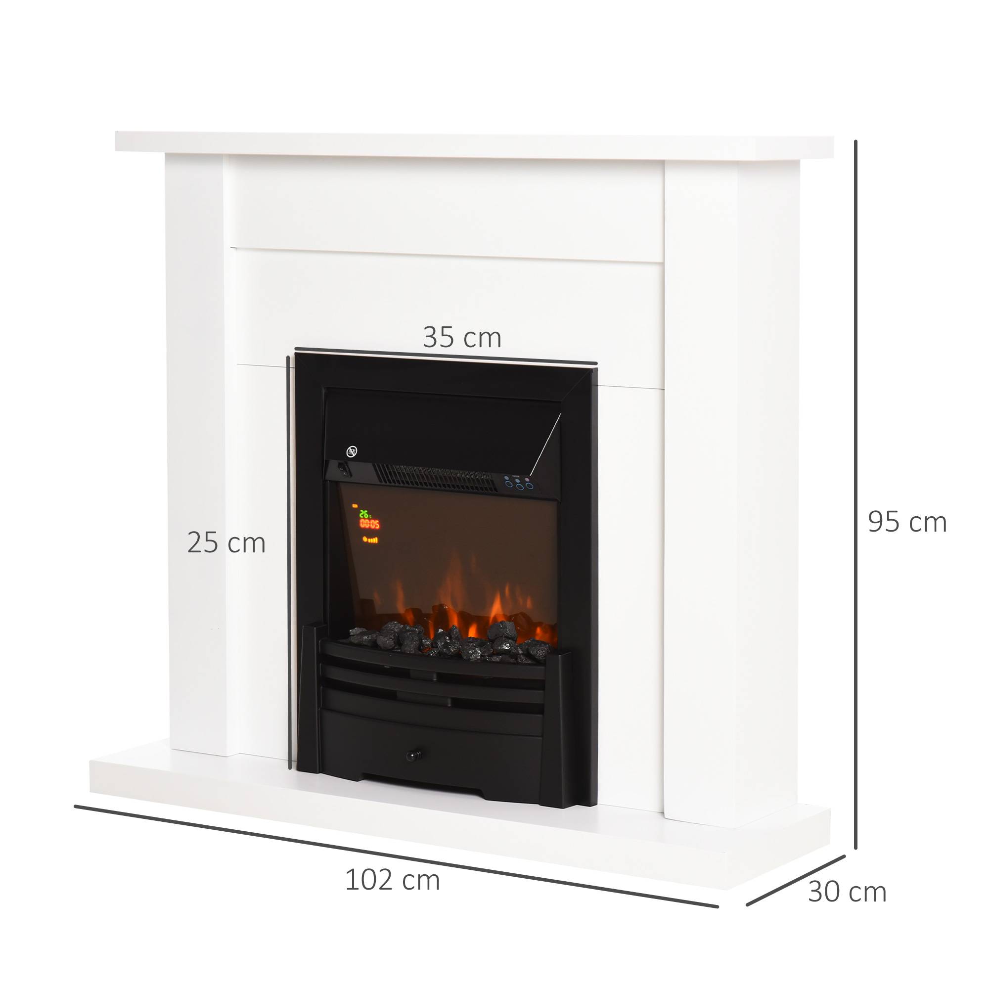 Cheminée électrique, 2 niveaux de puissance, télécommande, minuterie, effet de flamme réaliste, noir et blanc - Image 5