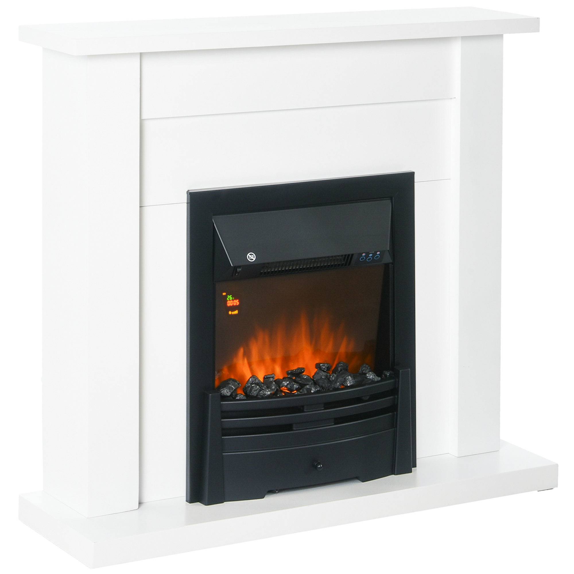 Cheminée électrique, 2 niveaux de puissance, télécommande, minuterie, effet de flamme réaliste, noir et blanc - Image 2