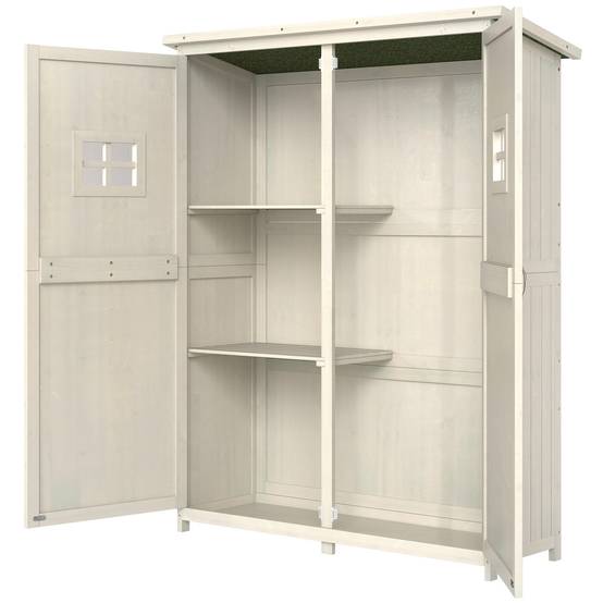 Armoire bois extérieure outils jardinage, double porte étagères 127,5x50x164cm gris - Image 2