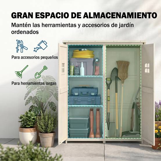 Armoire bois extérieure outils jardinage, double porte étagères 127,5x50x164cm gris - Image 6
