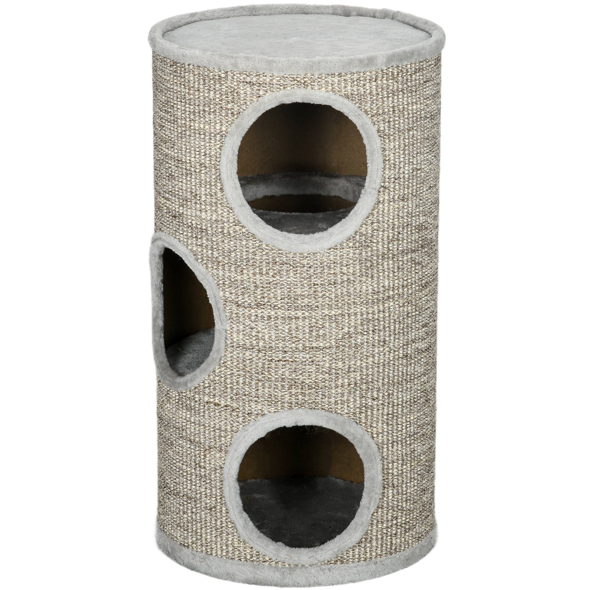 Sans Marque - Tonneau 3 niveaux, surface sisal, 38x38x70 cm, Gris clair - Image 2