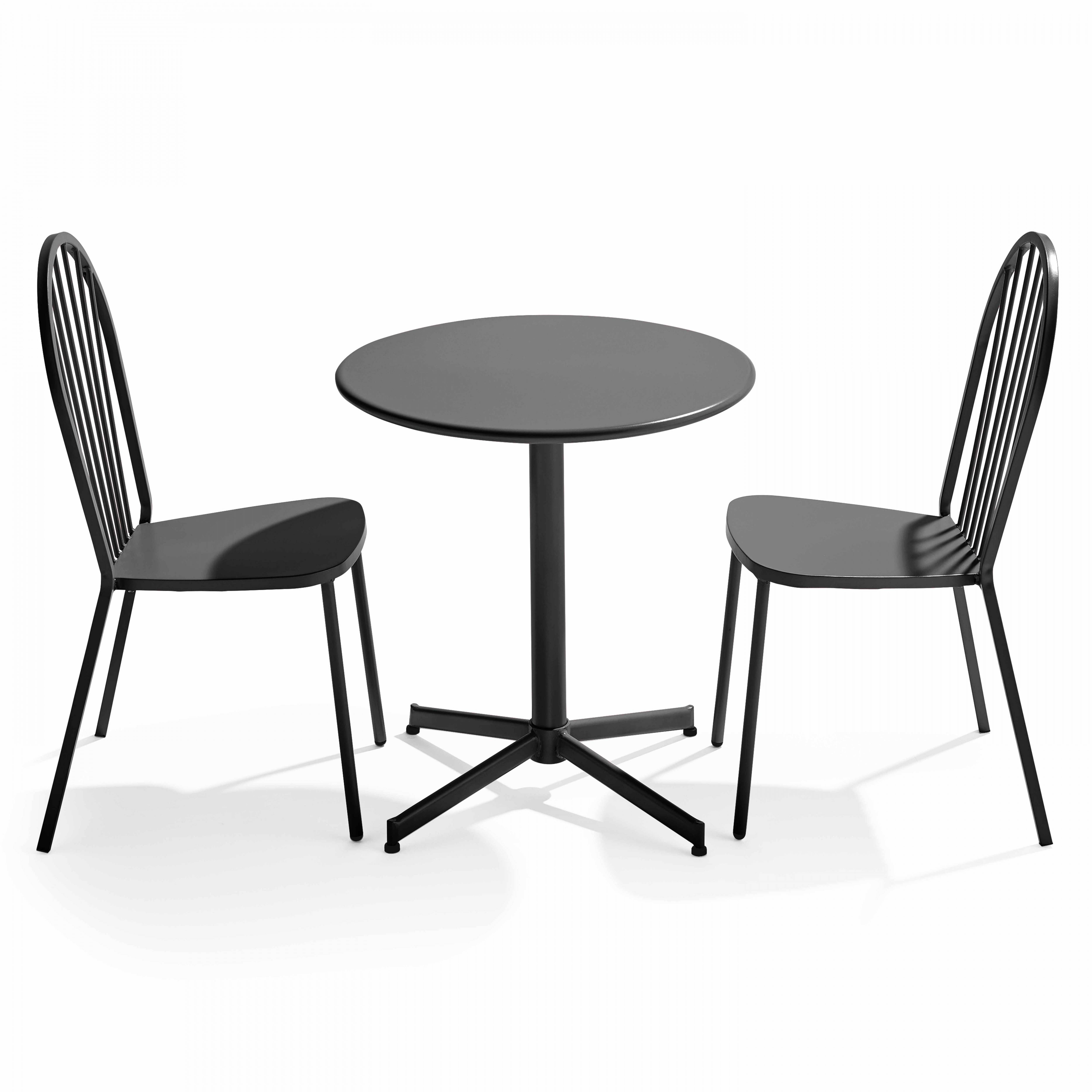 Oviala - Ensemble table ronde et 2 chaises de jardin bistrot en métal gris Palavas - Oviala - Image 1