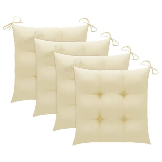 Lot de 4 Chaises de jardin et coussins - Chaises d'extérieur - Fauteuils de jardin blanc crème Teck massif-JU12620 - Image 3