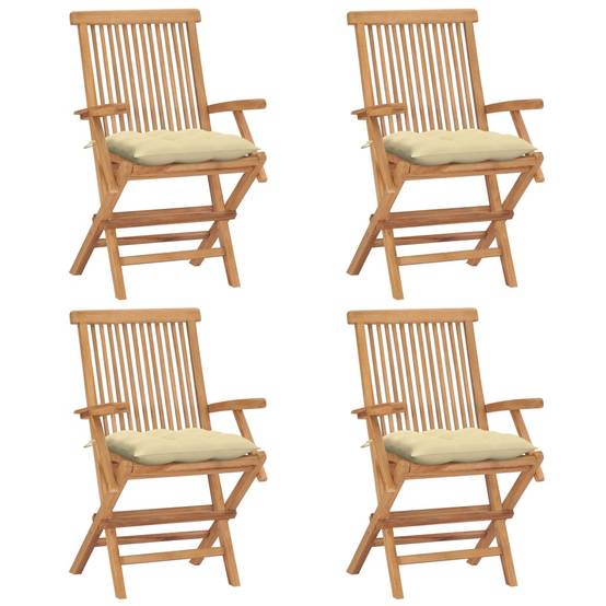 Lot de 4 Chaises de jardin et coussins - Chaises d'extérieur - Fauteuils de jardin blanc crème Teck massif-JU12620 - Image 2